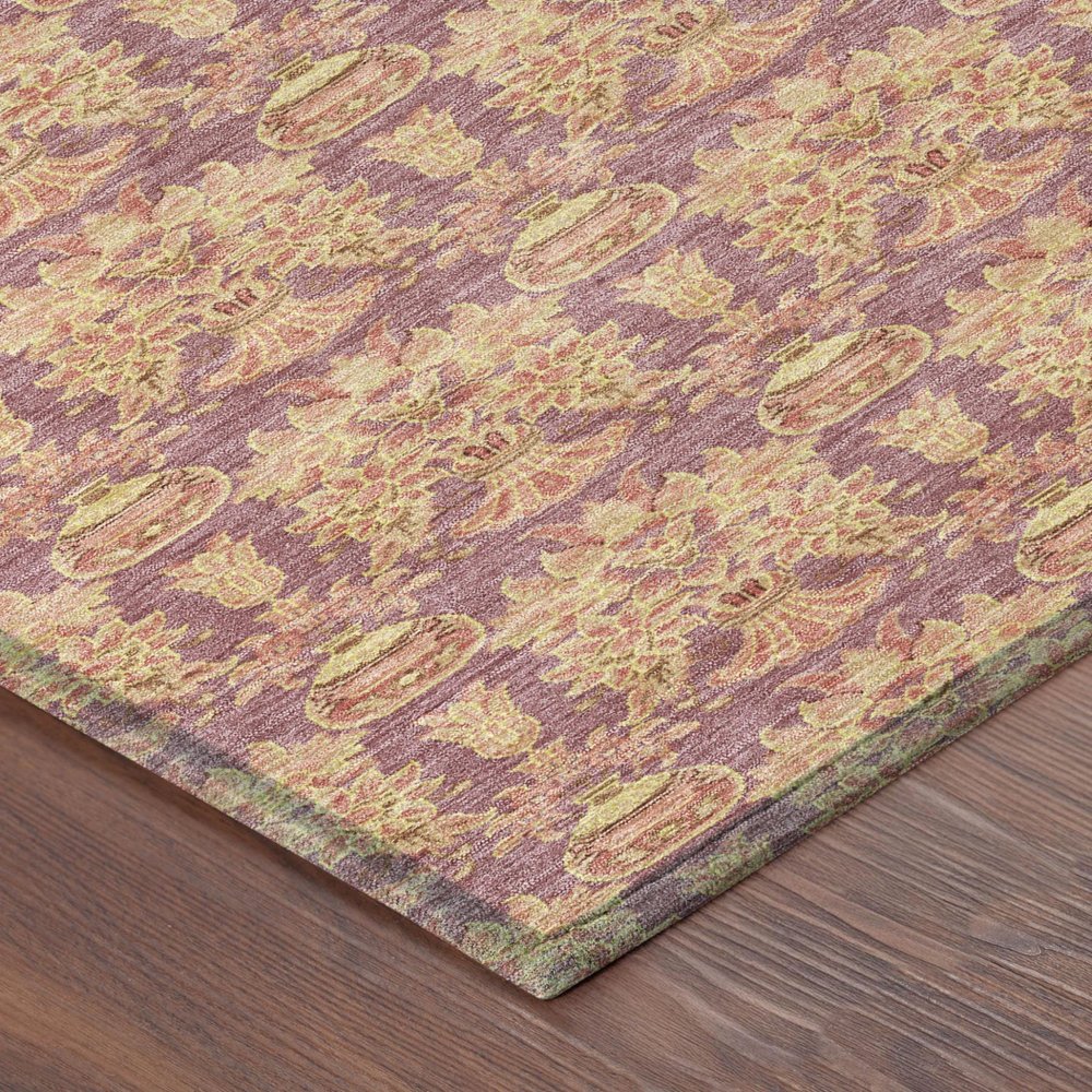 5' X 8' Mauve And Taupe Floral Washable Indoor Outdoor Area Rug — view 2