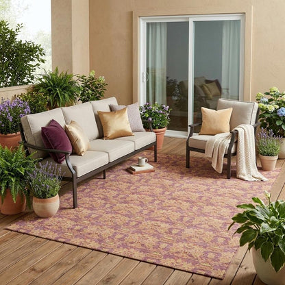 5' X 8' Mauve And Taupe Floral Washable Indoor Outdoor Area Rug HomeRoots