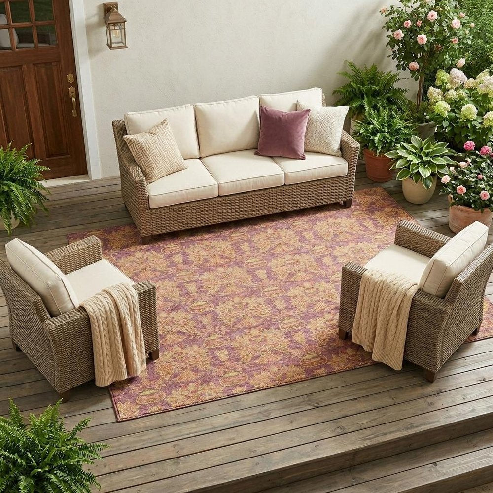 10' X 14' Mauve And Taupe Floral Washable Indoor Outdoor Area Rug HomeRoots