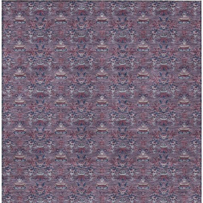 3' X 5' Plum And Gray Floral Washable Indoor Outdoor Area Rug