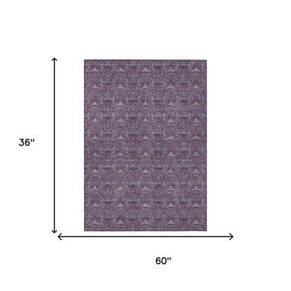 3' X 5' Plum And Gray Floral Washable Indoor Outdoor Area Rug HomeRoots