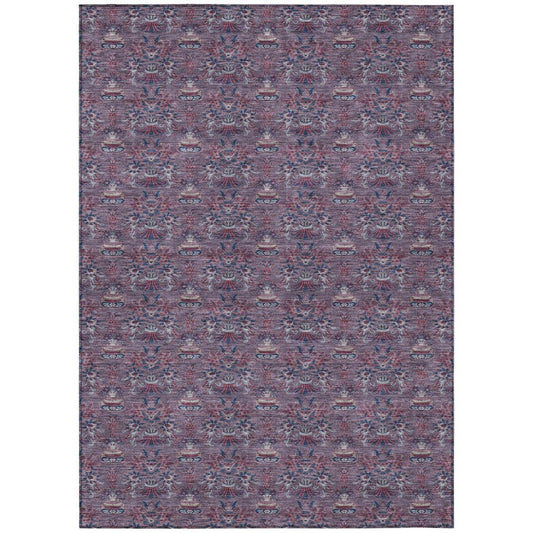 3' X 5' Plum And Gray Floral Washable Indoor Outdoor Area Rug