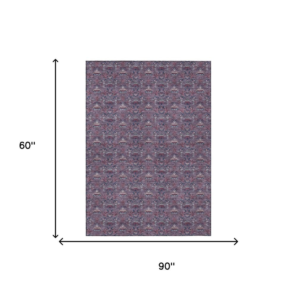 5' X 8' Plum And Gray Floral Washable Indoor Outdoor Area Rug HomeRoots