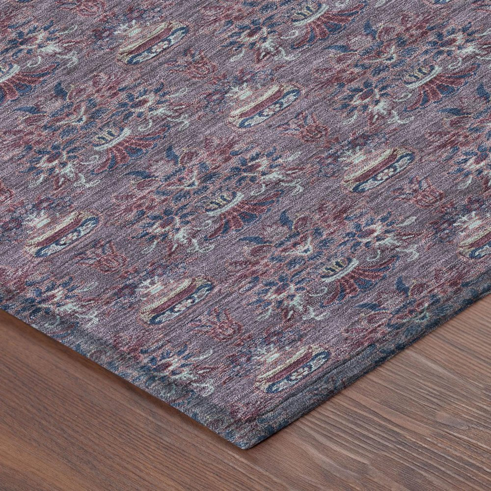 5' X 8' Plum And Gray Floral Washable Indoor Outdoor Area Rug — view 2