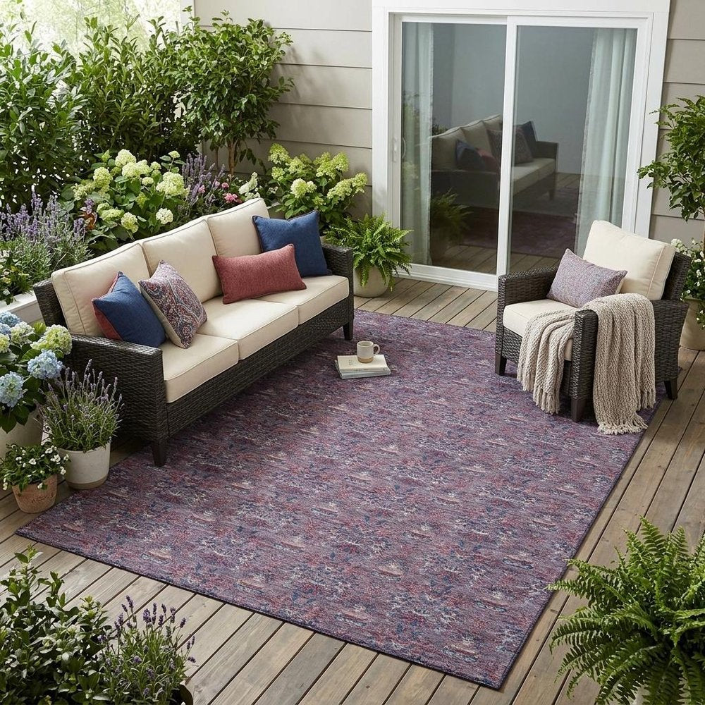 5' X 8' Plum And Gray Floral Washable Indoor Outdoor Area Rug — view 7