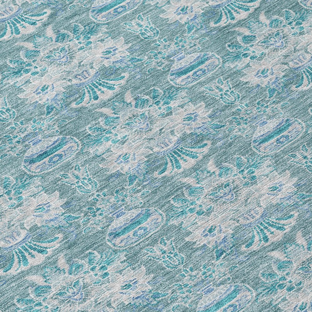 8' Teal Blue And Green Round Floral Washable Indoor Outdoor Area Rug HomeRoots