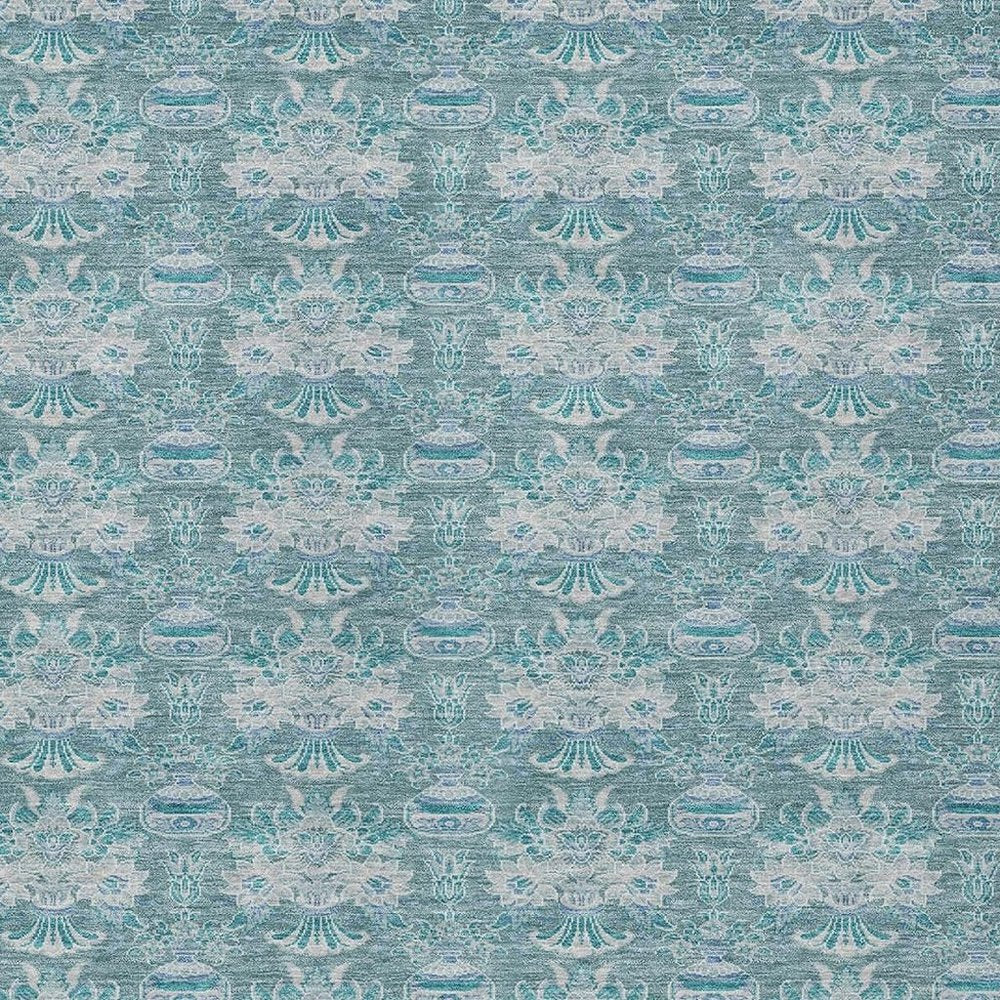 8' X 10' Teal Blue And Green Floral Washable Indoor Outdoor Area Rug HomeRoots