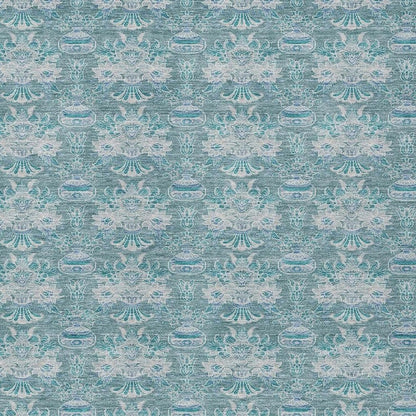 8' X 10' Teal Blue And Green Floral Washable Indoor Outdoor Area Rug HomeRoots