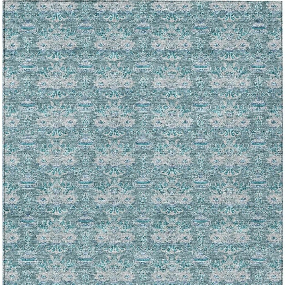 8' X 10' Teal Blue And Green Floral Washable Indoor Outdoor Area Rug — view 5