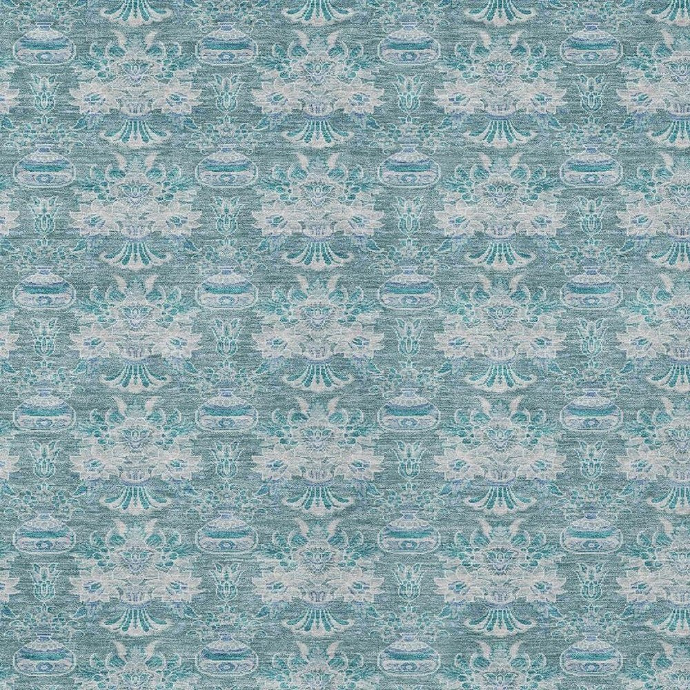 8' X 10' Teal Blue And Green Floral Washable Indoor Outdoor Area Rug HomeRoots