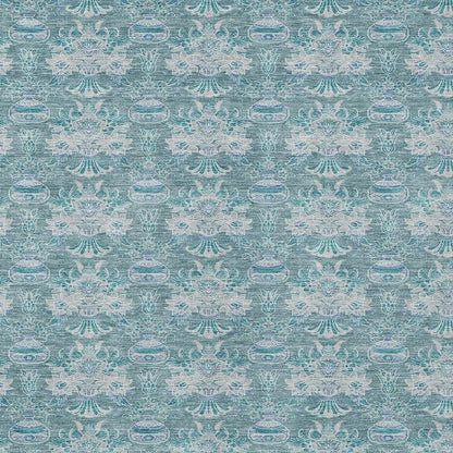 8' X 10' Teal Blue And Green Floral Washable Indoor Outdoor Area Rug