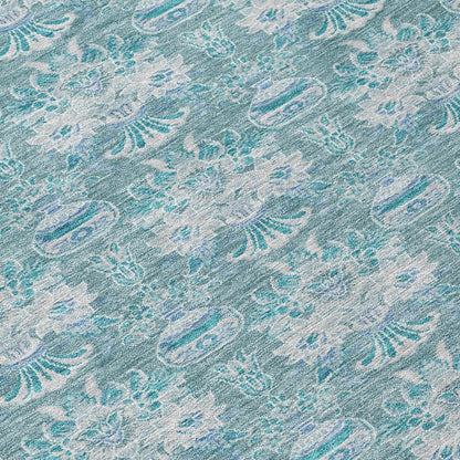 8' X 10' Teal Blue And Green Floral Washable Indoor Outdoor Area Rug HomeRoots