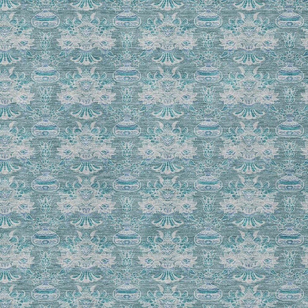 9' X 12' Teal Blue And Green Floral Washable Indoor Outdoor Area Rug HomeRoots