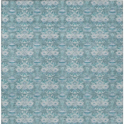 9' X 12' Teal Blue And Green Floral Washable Indoor Outdoor Area Rug HomeRoots