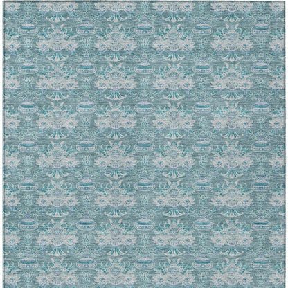 9' X 12' Teal Blue And Green Floral Washable Indoor Outdoor Area Rug HomeRoots