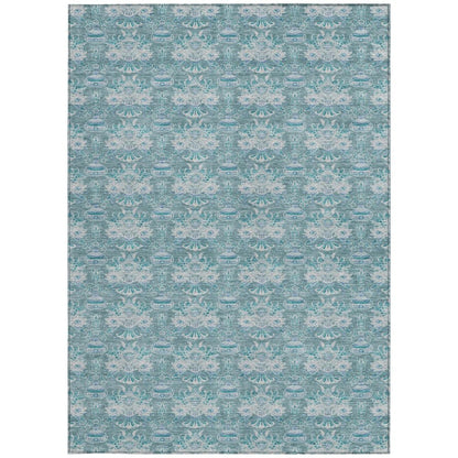 9' X 12' Teal Blue And Green Floral Washable Indoor Outdoor Area Rug HomeRoots