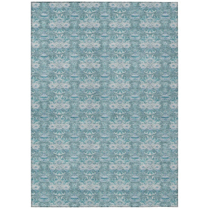 9' X 12' Teal Blue And Green Floral Washable Indoor Outdoor Area Rug HomeRoots