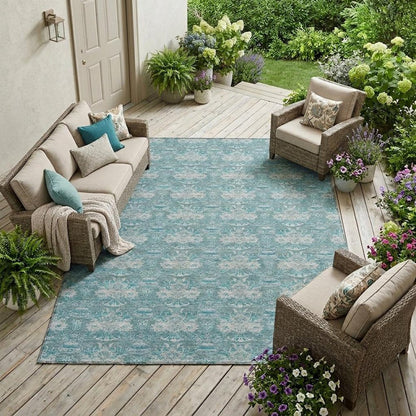 9' X 12' Teal Blue And Green Floral Washable Indoor Outdoor Area Rug HomeRoots