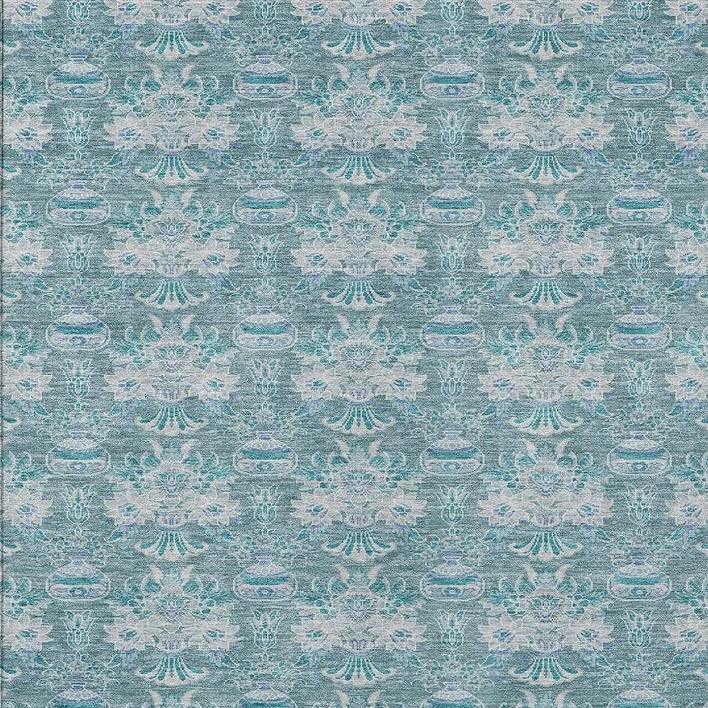 10' X 14' Teal Blue And Green Floral Washable Indoor Outdoor Area Rug — view 4