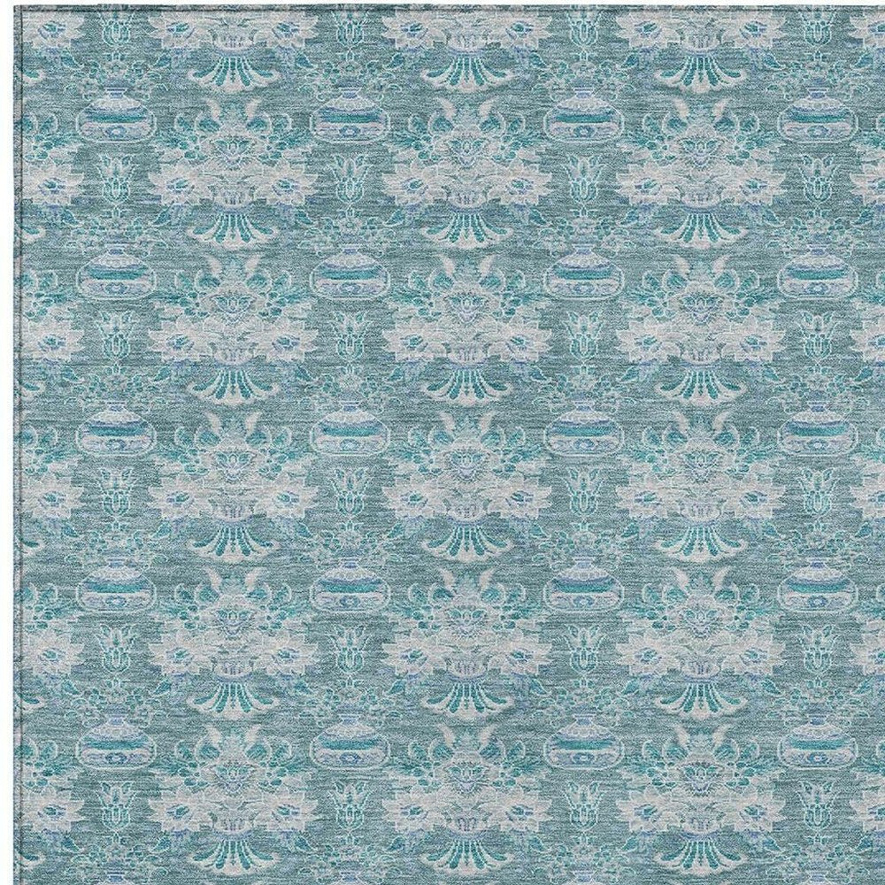 10' X 14' Teal Blue And Green Floral Washable Indoor Outdoor Area Rug HomeRoots