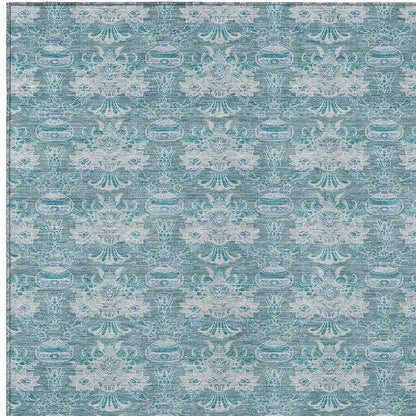 10' X 14' Teal Blue And Green Floral Washable Indoor Outdoor Area Rug HomeRoots