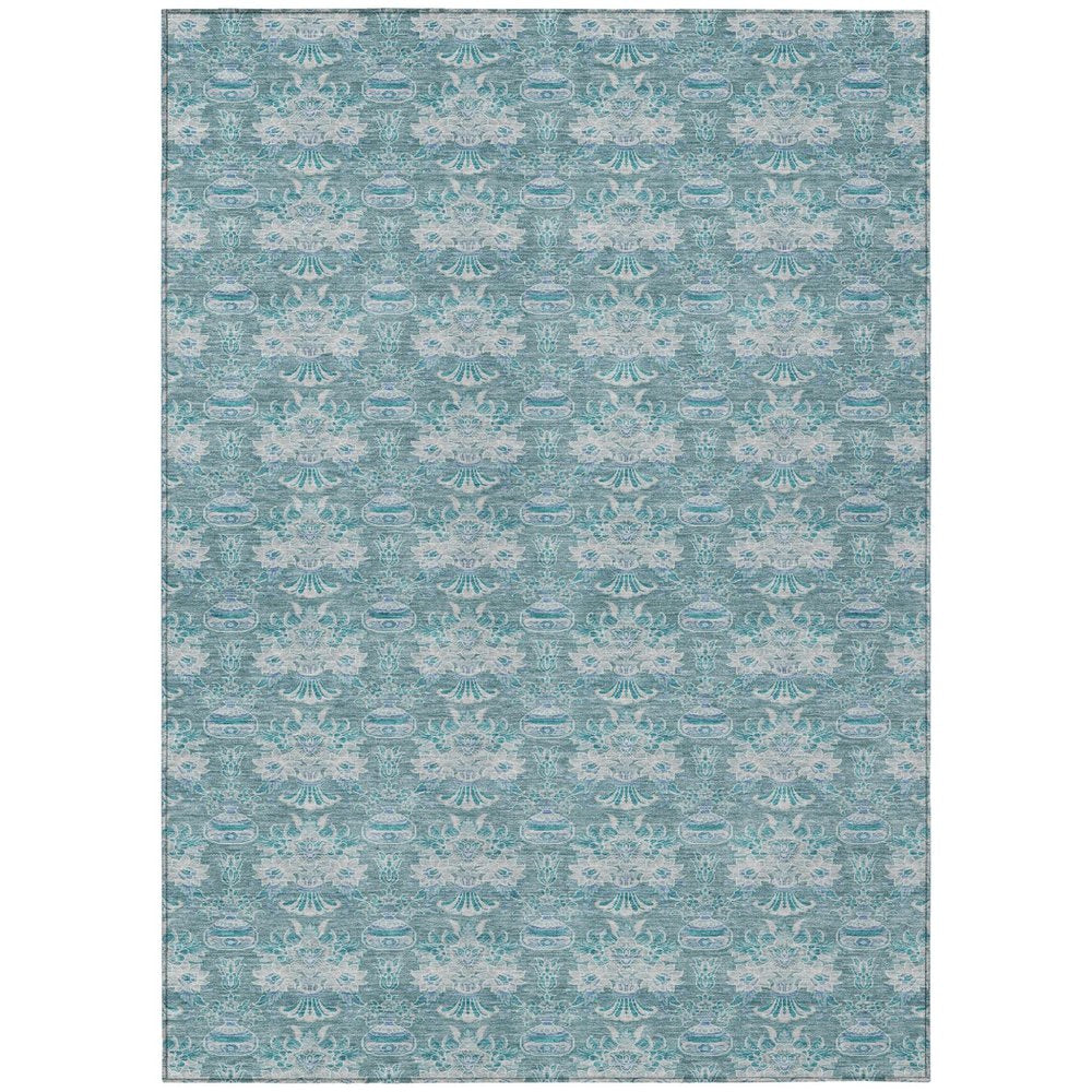 10' X 14' Teal Blue And Green Floral Washable Indoor Outdoor Area Rug HomeRoots