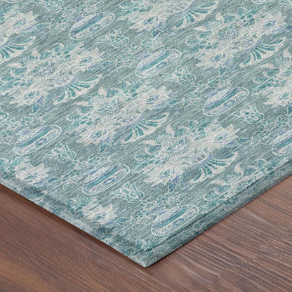 10' X 14' Teal Blue And Green Floral Washable Indoor Outdoor Area Rug HomeRoots