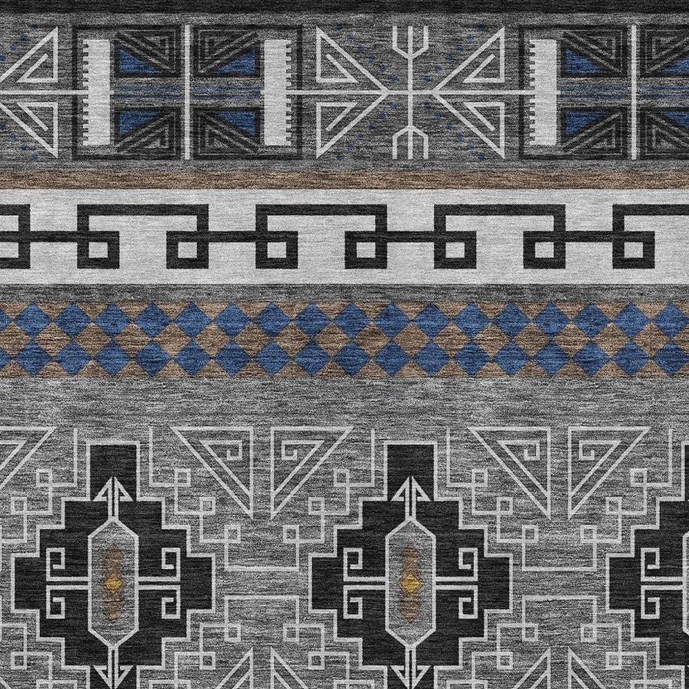 3' X 5' Black And Copper Tribal Washable Indoor Outdoor Area Rug