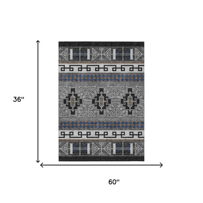3' X 5' Black And Copper Tribal Washable Indoor Outdoor Area Rug HomeRoots