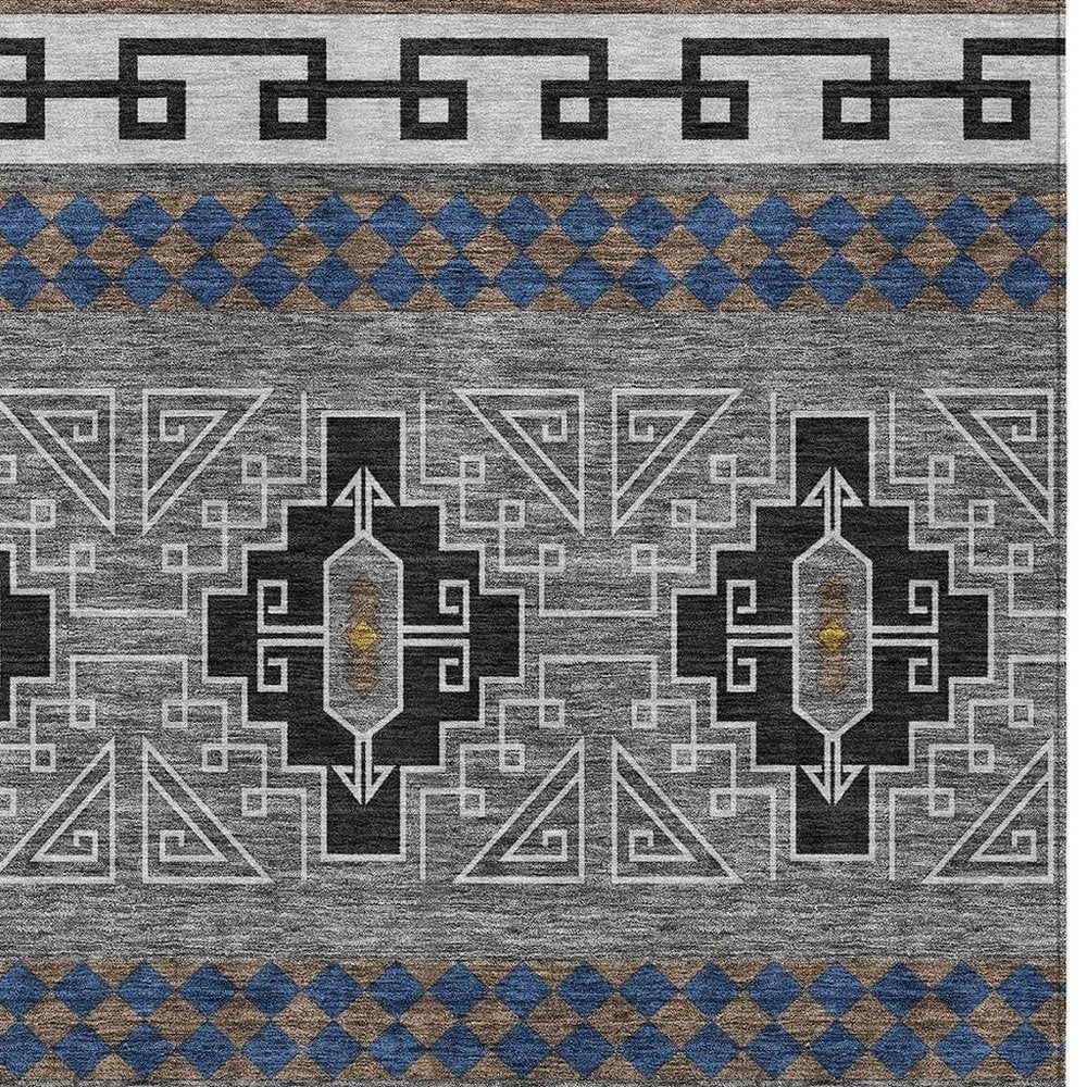 3' X 5' Black And Copper Tribal Washable Indoor Outdoor Area Rug — view 7