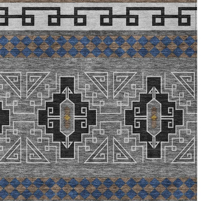 3' X 5' Black And Copper Tribal Washable Indoor Outdoor Area Rug