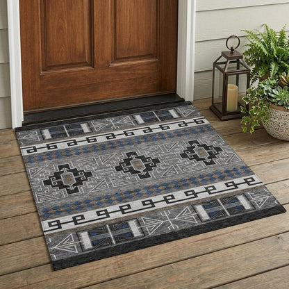 3' X 5' Black And Copper Tribal Washable Indoor Outdoor Area Rug
