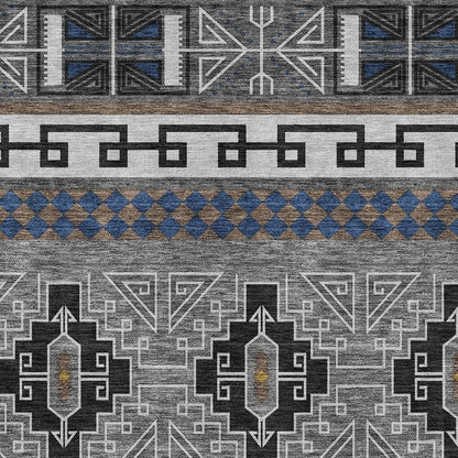 8' X 10' Black And Copper Tribal Washable Indoor Outdoor Area Rug