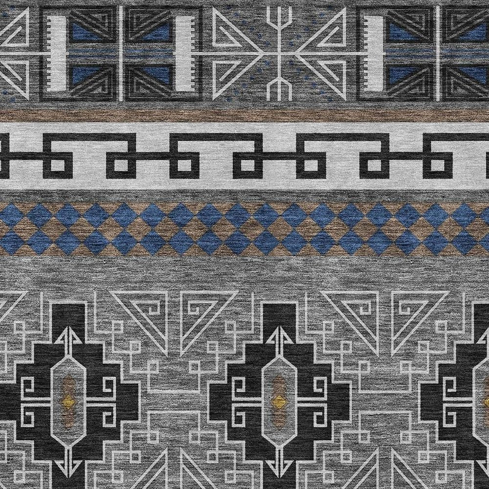 8' X 10' Black And Copper Tribal Washable Indoor Outdoor Area Rug — view 3