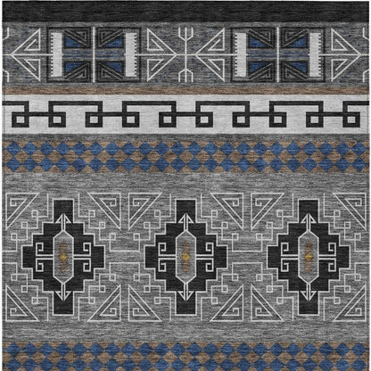 8' X 10' Black And Copper Tribal Washable Indoor Outdoor Area Rug