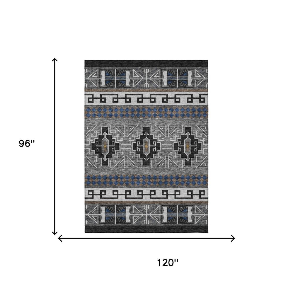 8' X 10' Black And Copper Tribal Washable Indoor Outdoor Area Rug — view 5