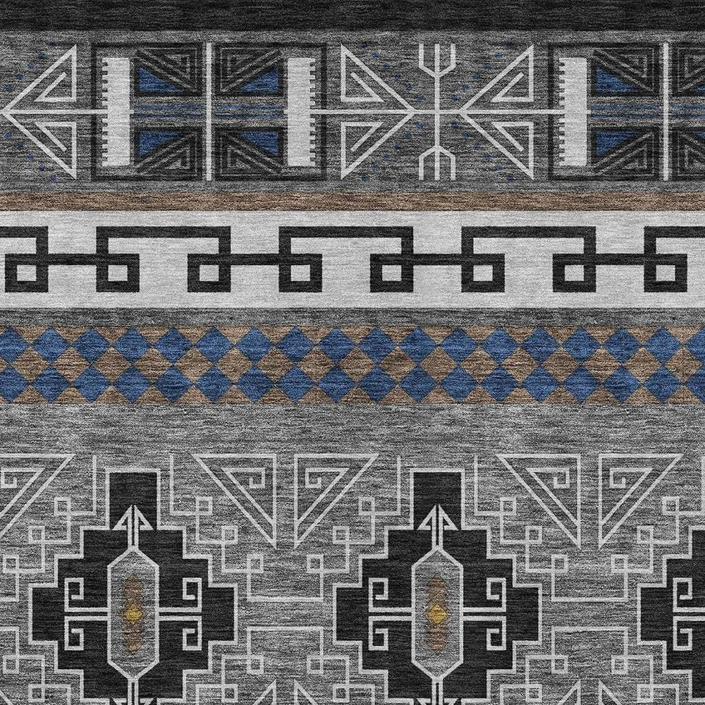 8' X 10' Black And Copper Tribal Washable Indoor Outdoor Area Rug — view 7