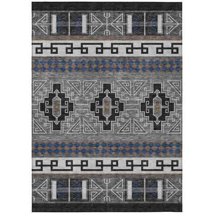 8' X 10' Black And Copper Tribal Washable Indoor Outdoor Area Rug