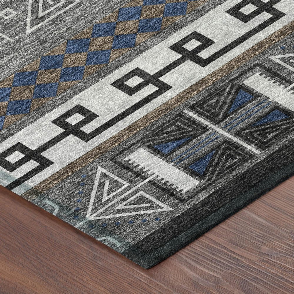 8' X 10' Black And Copper Tribal Washable Indoor Outdoor Area Rug