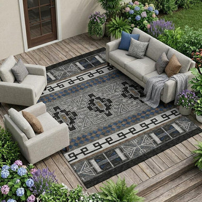 8' X 10' Black And Copper Tribal Washable Indoor Outdoor Area Rug HomeRoots