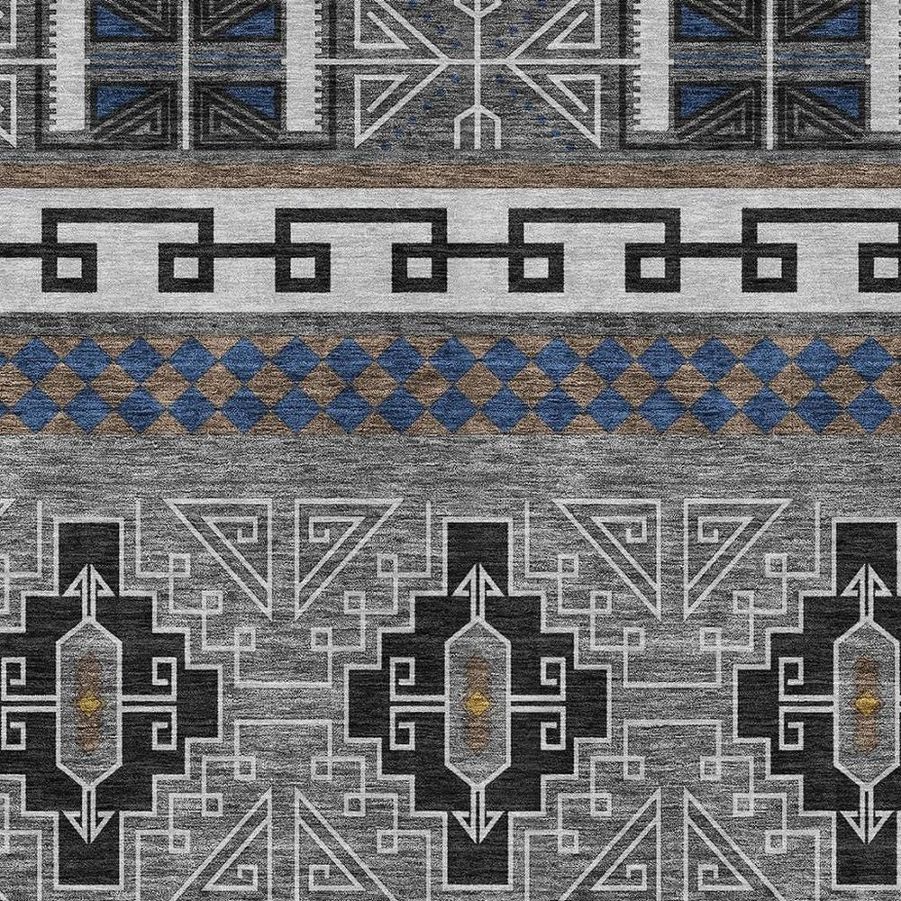 10' X 14' Black And Copper Tribal Washable Indoor Outdoor Area Rug — view 3