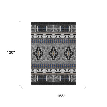 10' X 14' Black And Copper Tribal Washable Indoor Outdoor Area Rug HomeRoots