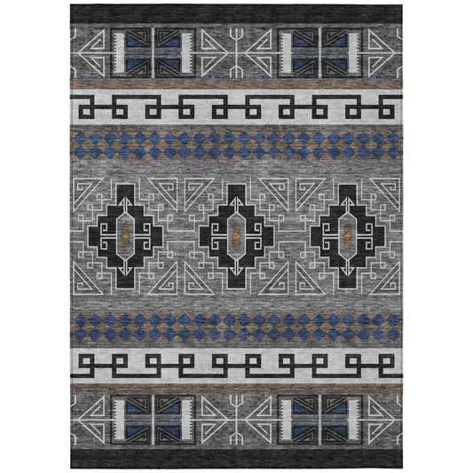 10' X 14' Black And Copper Tribal Washable Indoor Outdoor Area Rug
