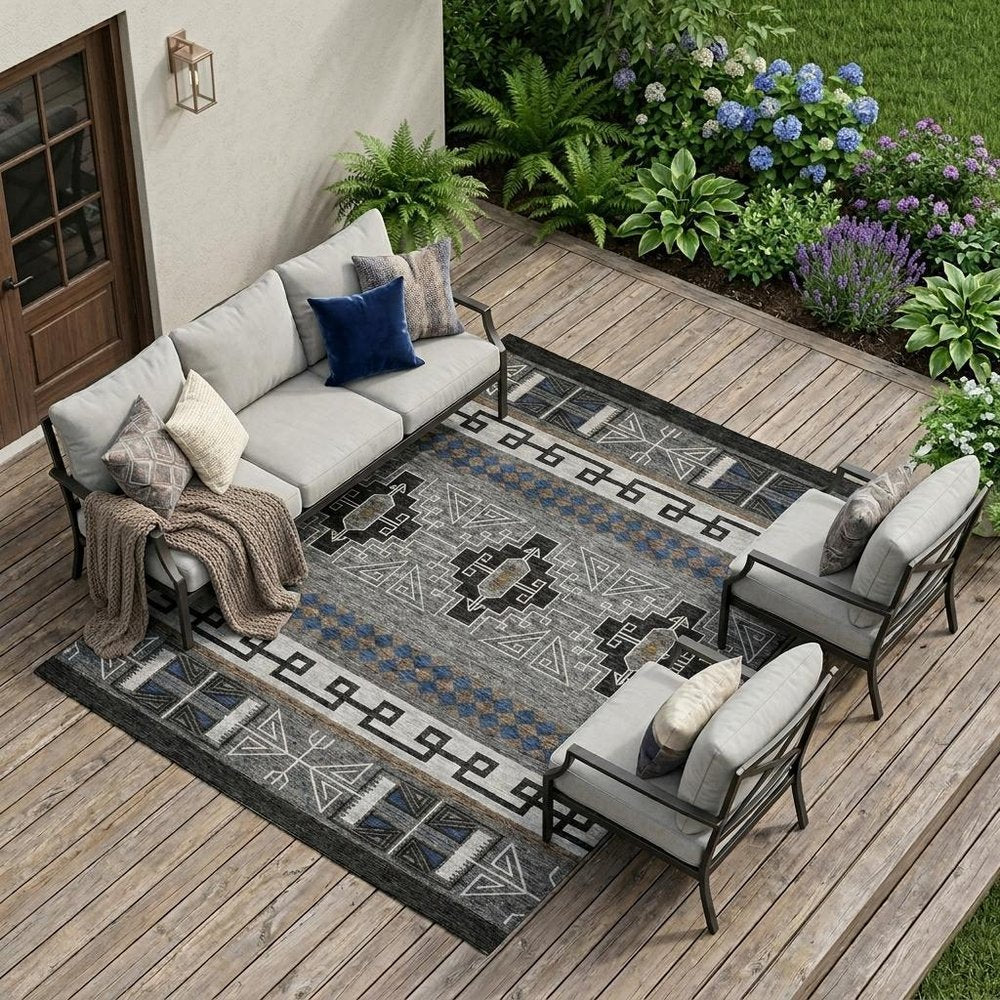 10' X 14' Black And Copper Tribal Washable Indoor Outdoor Area Rug HomeRoots