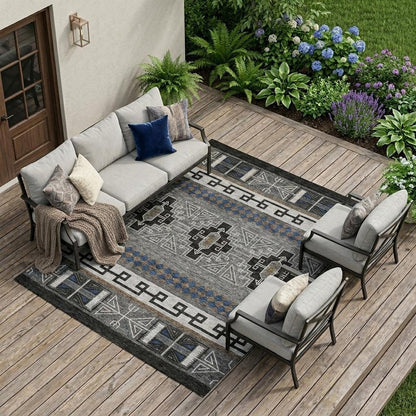 10' X 14' Black And Copper Tribal Washable Indoor Outdoor Area Rug HomeRoots