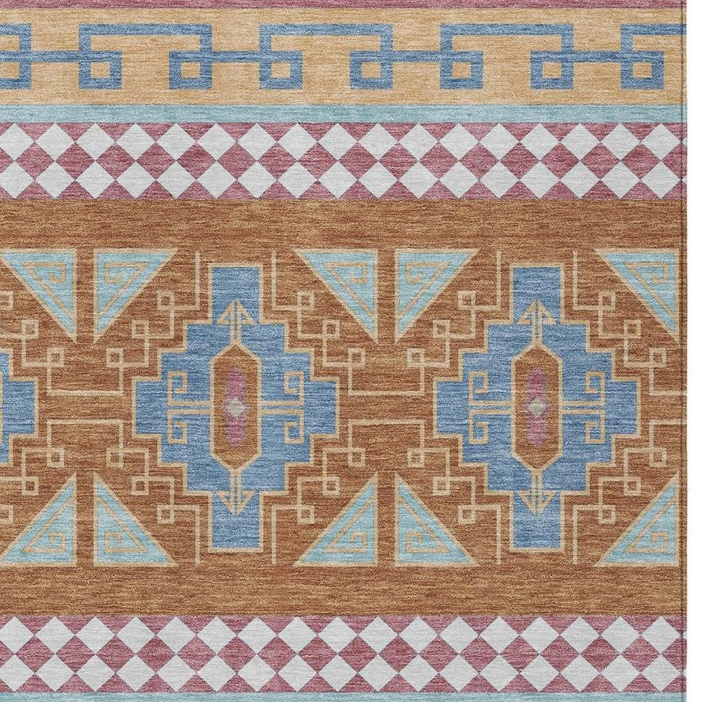 5' X 8' Blue And Aqua Tribal Washable Indoor Outdoor Area Rug HomeRoots