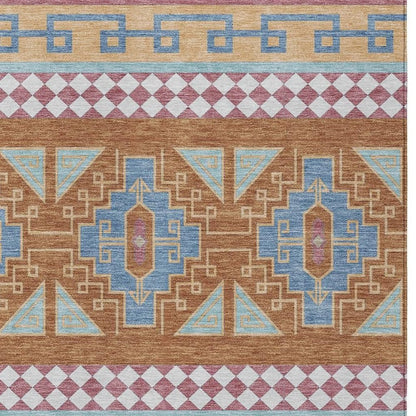 5' X 8' Blue And Aqua Tribal Washable Indoor Outdoor Area Rug HomeRoots