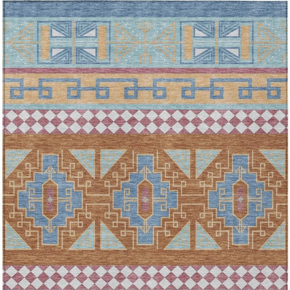 5' X 8' Blue And Aqua Tribal Washable Indoor Outdoor Area Rug HomeRoots