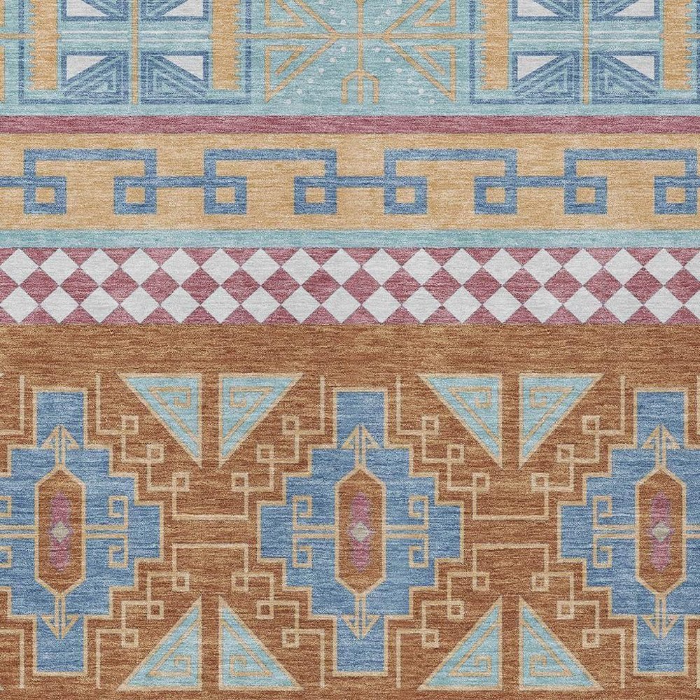 5' X 8' Blue And Aqua Tribal Washable Indoor Outdoor Area Rug HomeRoots