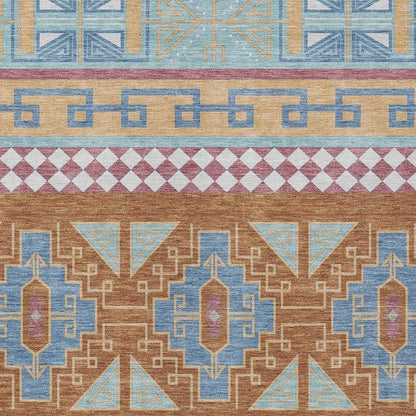 5' X 8' Blue And Aqua Tribal Washable Indoor Outdoor Area Rug HomeRoots